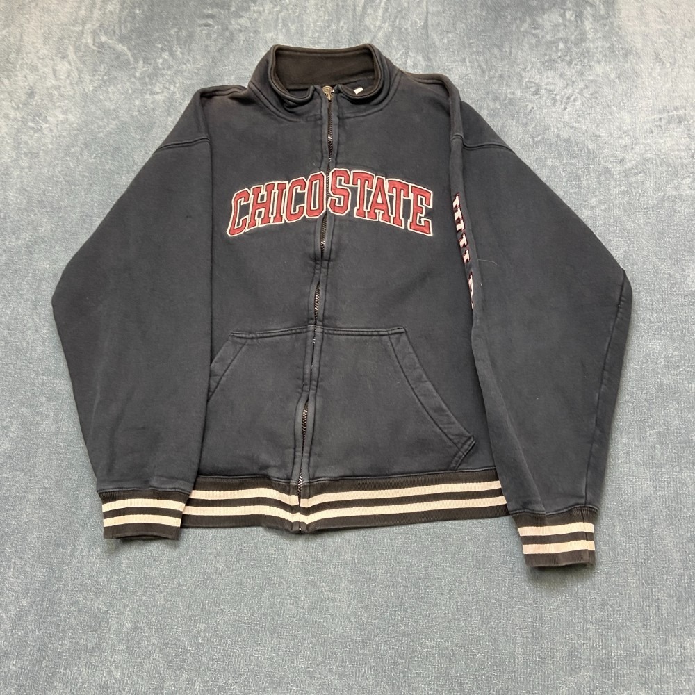 VTG Chico State Wildcats Jacket Mens L Black Champion Soccer NCAA Fleece Lined